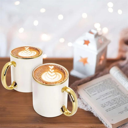 Custom 11oz White Blank Ceramic Mugs  with gold handle
