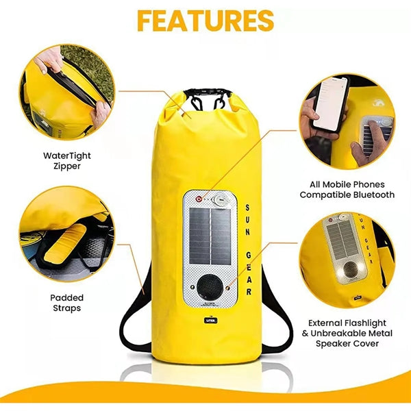 20 L Waterproof Roll Top Storage Dry Bag With Speaker LED