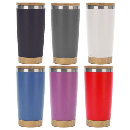 20 Oz Double Wall Thermal Cup With Bamboo Wooden Lid Base