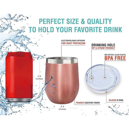 12 oz Stainless Steel Double Wall Wine Tumbler with Lid