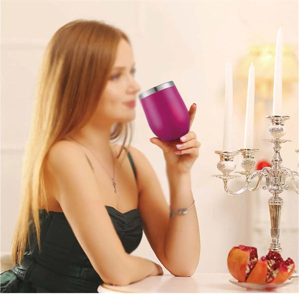 12 oz Stainless Steel Double Wall Wine Tumbler with Lid