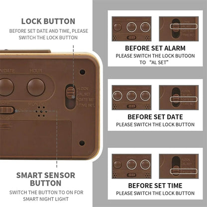 Bamboo Wooden LCD Alarm Digital Clock With Night Light Temp
