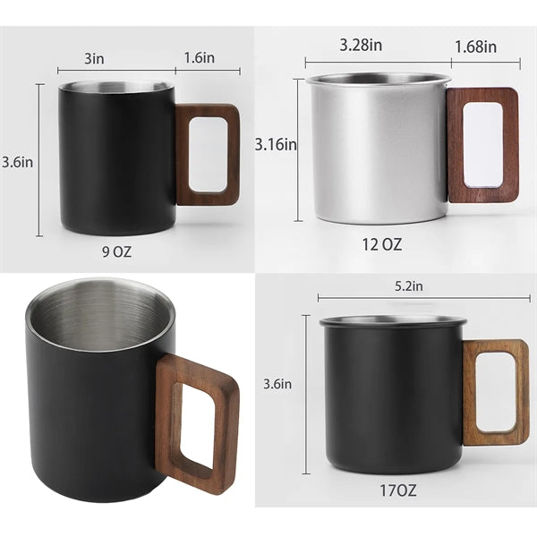 Double Wall Stainless Steel Mug With Walnut Wooden Handle