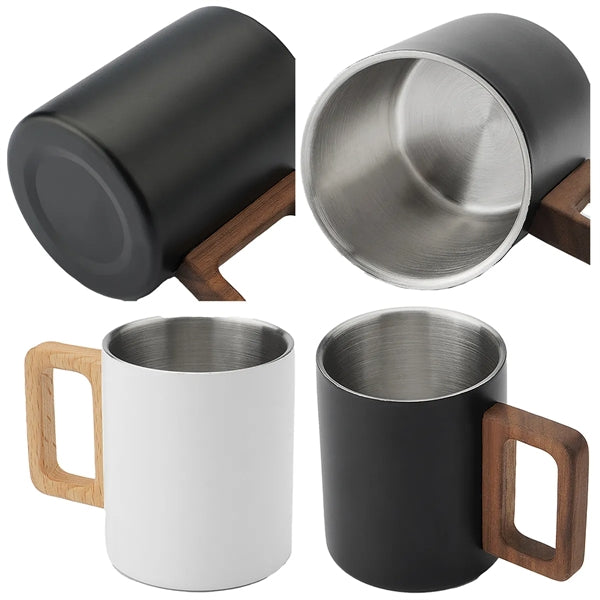 Double Wall Stainless Steel Mug With Walnut Wooden Handle