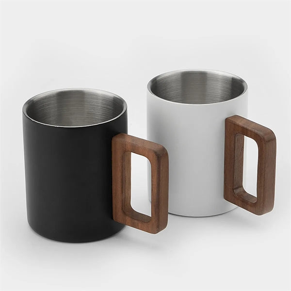 Double Wall Stainless Steel Mug With Walnut Wooden Handle