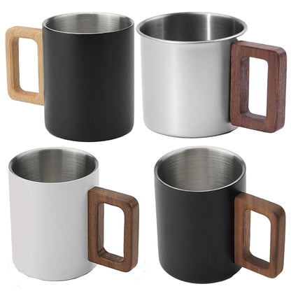 Double Wall Stainless Steel Mug With Walnut Wooden Handle
