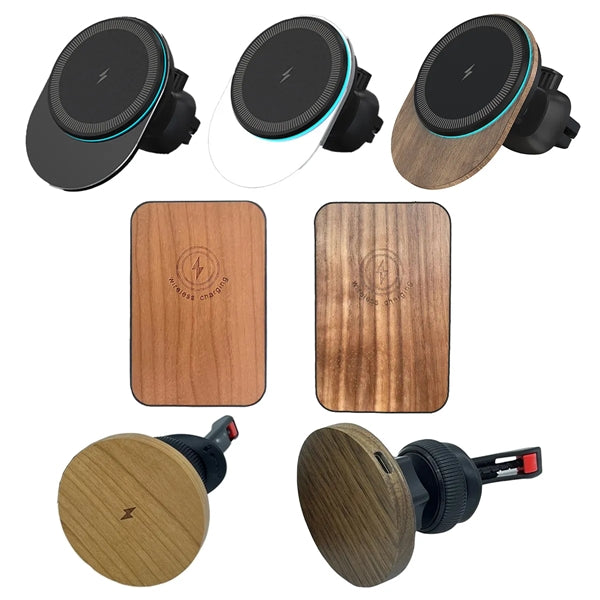 15W Bamboo Wood Magnetic Wireless Charger Car Phone Holder