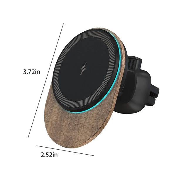 15W Bamboo Wood Magnetic Wireless Charger Car Phone Holder