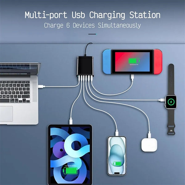 200W 6 Ports GaN USB C Charging Station