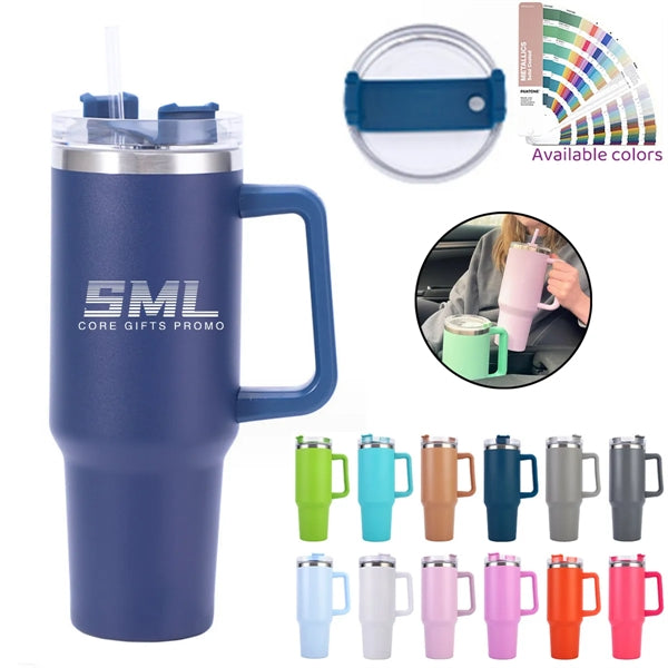 40oz Stainless Steel Insulated Tumbler w/ Handle and Straw