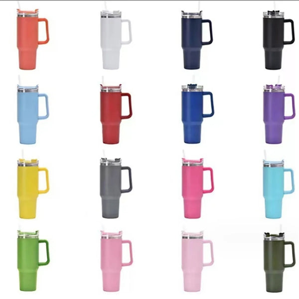 40oz Stainless Steel Insulated Tumbler w/ Handle and Straw