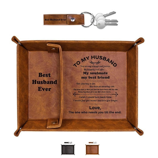 Pu Leather Valet Tray And Keychain