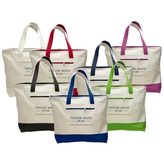 Two tone Cotton Canvas Tote Bag with zippered closure