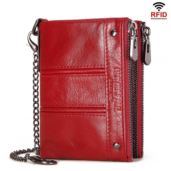 Genuine Leather Women's Wallet with Chain