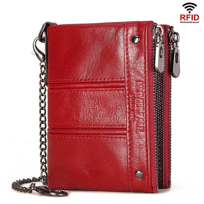 Genuine Leather Women's Wallet with Chain