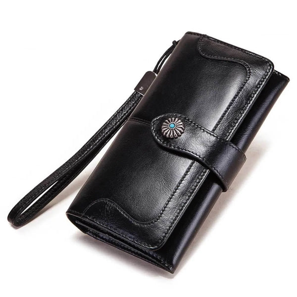 Genuine Leather Women's Wallet with Wrist Strap