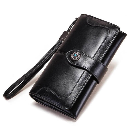 Genuine Leather Women's Wallet with Wrist Strap