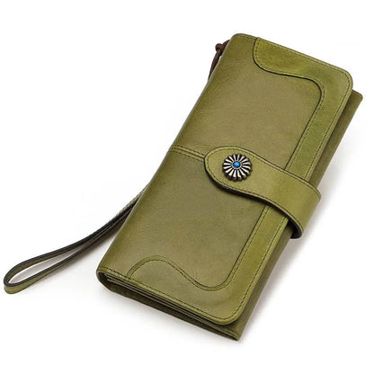 Genuine Leather Women's Wallet with Wrist Strap