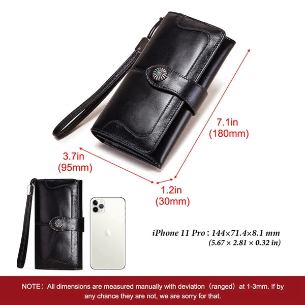 Genuine Leather Women's Wallet with Wrist Strap