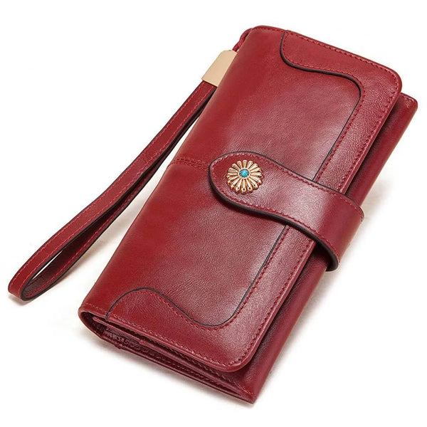 Genuine Leather Women's Wallet with Wrist Strap