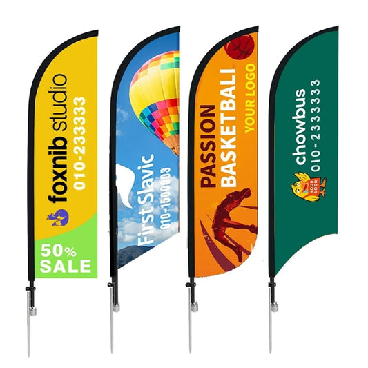 LARGE 15' CUSTOM FEATHER FLAG KNIT DOUBLE SIDE W/ SPIKE BASE