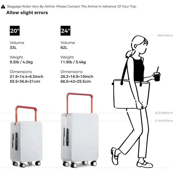 Carry On Luggage PC Hardshell Suitcase Wide Handle 20in