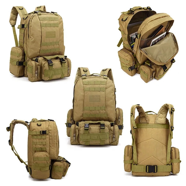Tactical Backpack 4 in 1 Detachable Molle Bag Pack 55L