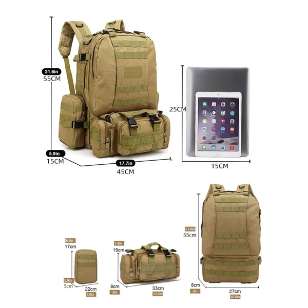 Tactical Backpack 4 in 1 Detachable Molle Bag Pack 55L