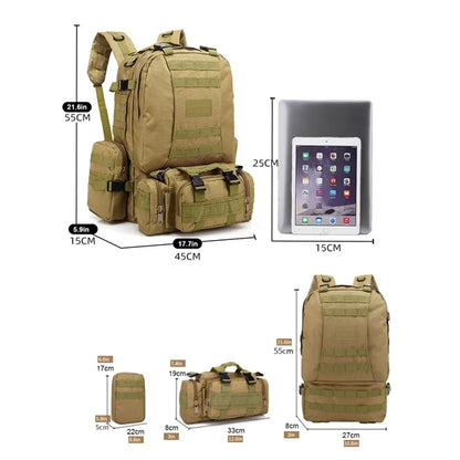 Tactical Backpack 4 in 1 Detachable Molle Bag Pack 55L
