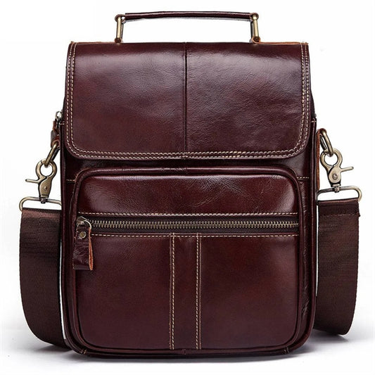 Men's Leather Messenger Bag with Adjustable Shoulder Strap.