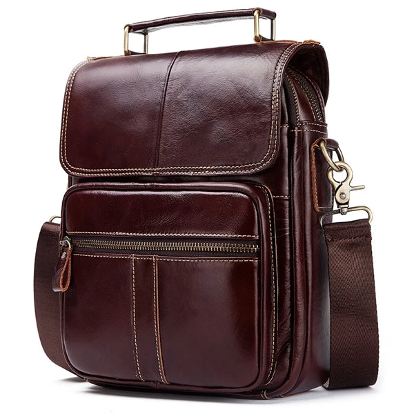 Men's Leather Messenger Bag with Adjustable Shoulder Strap.