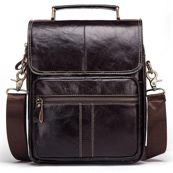 Men's Leather Messenger Bag with Adjustable Shoulder Strap.