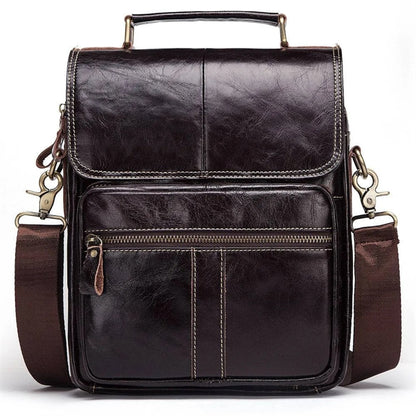 Men's Leather Messenger Bag with Adjustable Shoulder Strap.