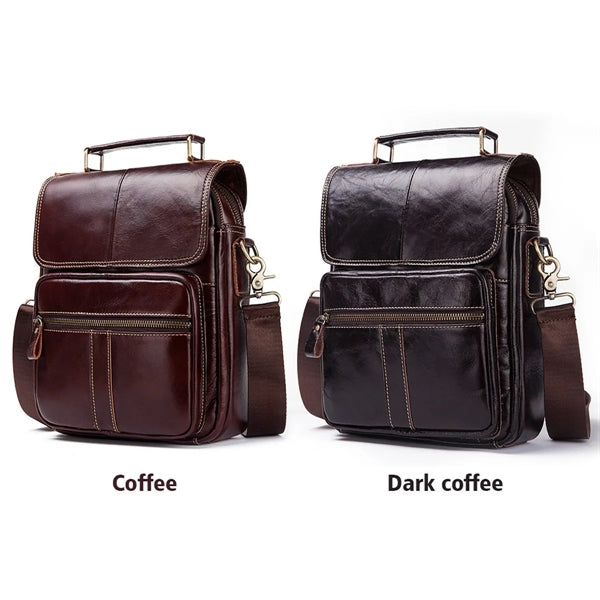 Men's Leather Messenger Bag with Adjustable Shoulder Strap.
