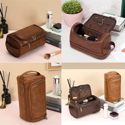 Unisex personalized leather toiletry bag