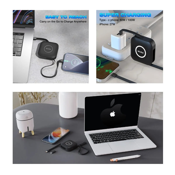 3 in 1 One Side Pull Fast Charging Retractable USB Cable