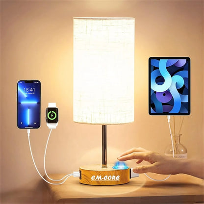 Linen Fabric Shade Bedside Touch Control Table Lamp