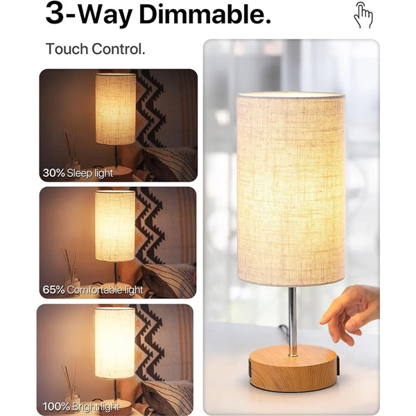 Linen Fabric Shade Bedside Touch Control Table Lamp