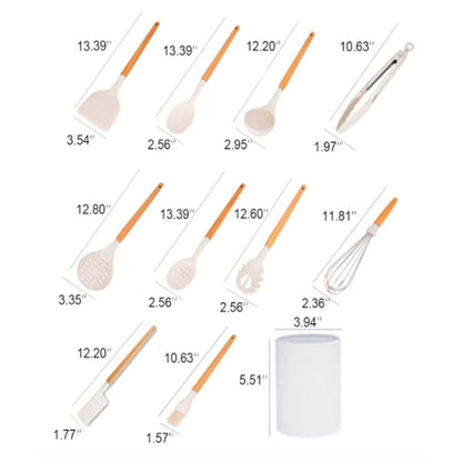 Heat Resistant Wooden Handle Silicone Kitchen Utensil Set