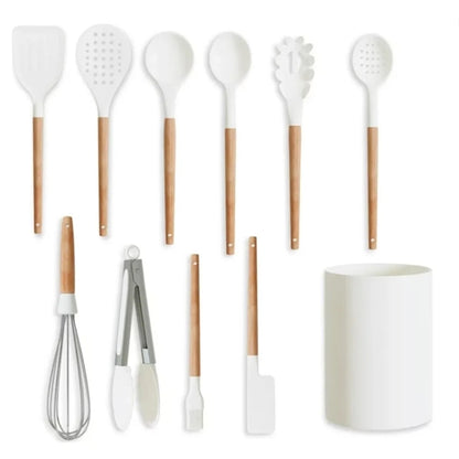 Heat Resistant Wooden Handle Silicone Kitchen Utensil Set