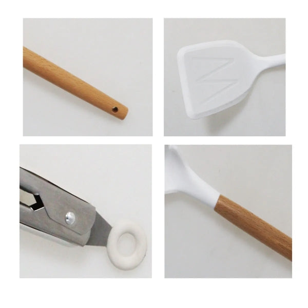 Heat Resistant Wooden Handle Silicone Kitchen Utensil Set