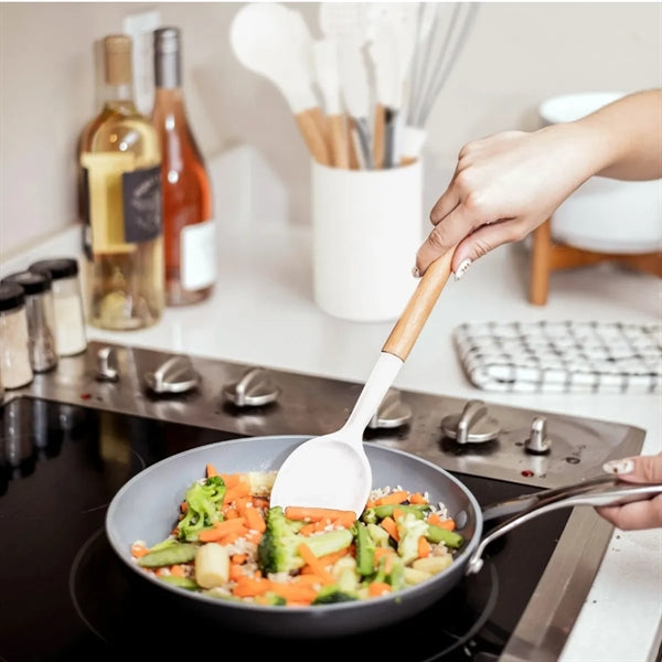 Heat Resistant Wooden Handle Silicone Kitchen Utensil Set