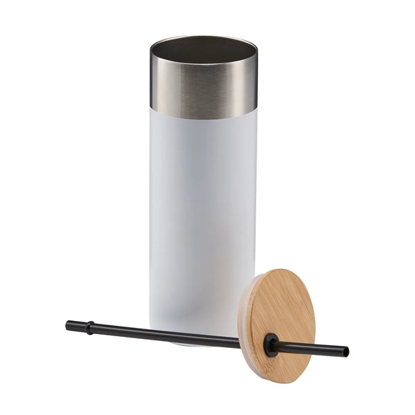 20 oz Stainless Steel Travel Tumbler with Bamboo Lid & Straw