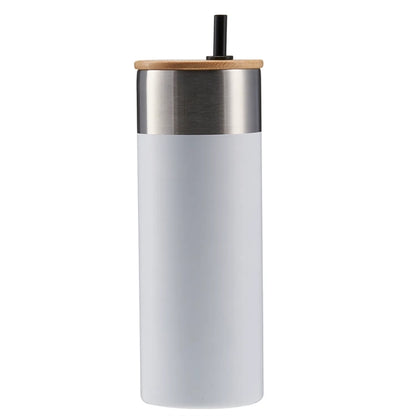20 oz Stainless Steel Travel Tumbler with Bamboo Lid & Straw