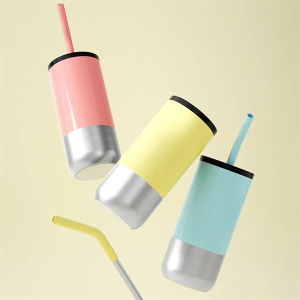 16 oz Stainless Steel Tumbler with Straw