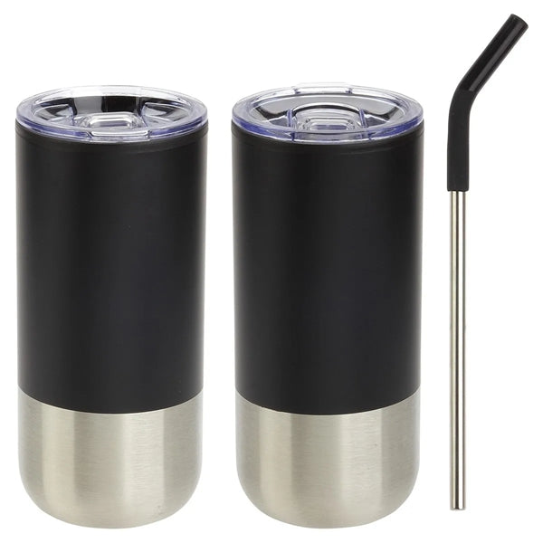 16 oz Stainless Steel Tumbler with Straw