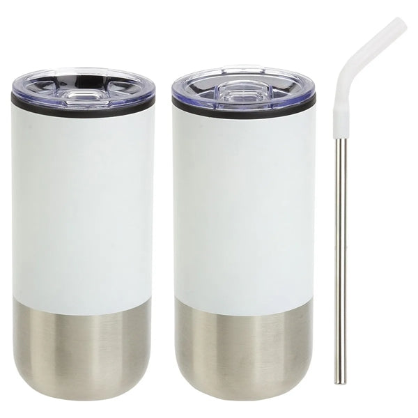 16 oz Stainless Steel Tumbler with Straw