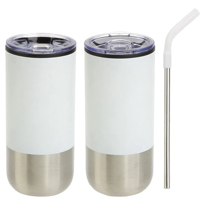 16 oz Stainless Steel Tumbler with Straw