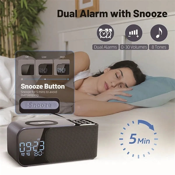 Alarm Clock Radio with Wireless Charging