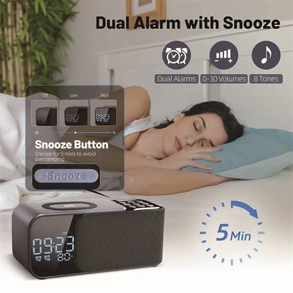 Alarm Clock Radio with Wireless Charging
